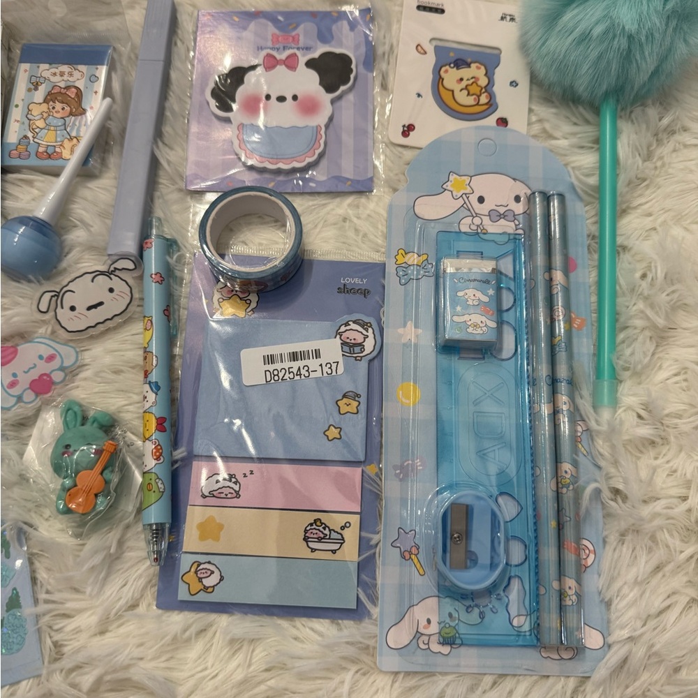 Cute Blue Kawaii Stationery Set - Character Stickers & Pens 15+ items - Picture 3 of 4